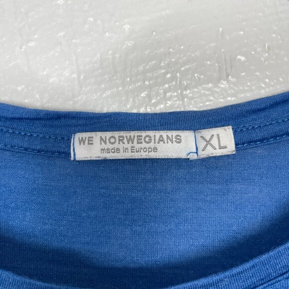 We Norwegians Men XL Blue Short Sleeve Crew Neck Shirt Merino Wool Blend - Picture 6 of 11